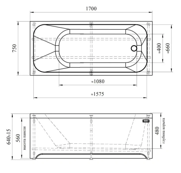 Ванна акриловая Радомир Прованс 170 x 75 см с рамой-подставкой, белая, 1-01-0-0-1-193 (детальная фотография), акриловые