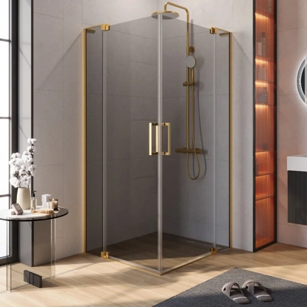 Душевой уголок Cezares Slider 90х100 см стекло серое профиль брашированное золото SLIDER-AH-2-80/90-90/100-GRIGIO-BORO (детальная фотография)