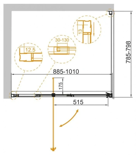 Душевой уголок Cezares Variante 100х80 см прозрачное стекло, профиль хром VARIANTE-AH-1-90/100-80-C-Cr (детальная фотография), прямоугольные