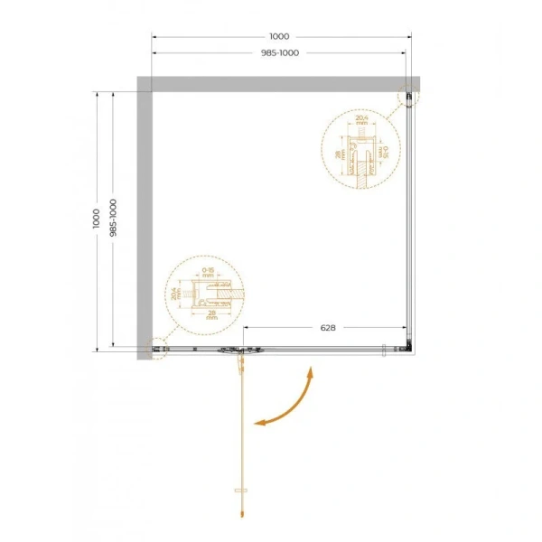 Душевой уголок Cezares Liner 100x100 см правый LINER-A-1-100-C-Cr-R (детальная фотография), квадратные