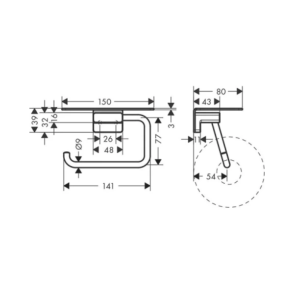 Бумагодержатель Hansgrohe AddStoris шлифованный черный хром 41772340 (детальная фотография), современные, hi-tech