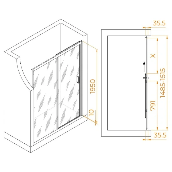 Душевая дверь в нишу RGW Passage PA-017 150 см профиль хром, стекло матовое 350801715-21 (детальная фотография), современные, hi-tech