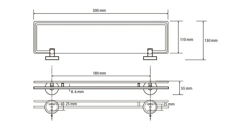 Полочка для ванной Bemeta Omega стеклянная 104102202 (детальная фотография), современные, hi-tech