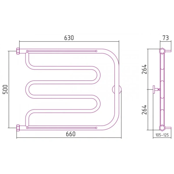 Полотенцесушитель водяной Сунержа Лира+ 65х50 см черный матовый 31-4012-5065 (детальная фотография), современные, hi-tech