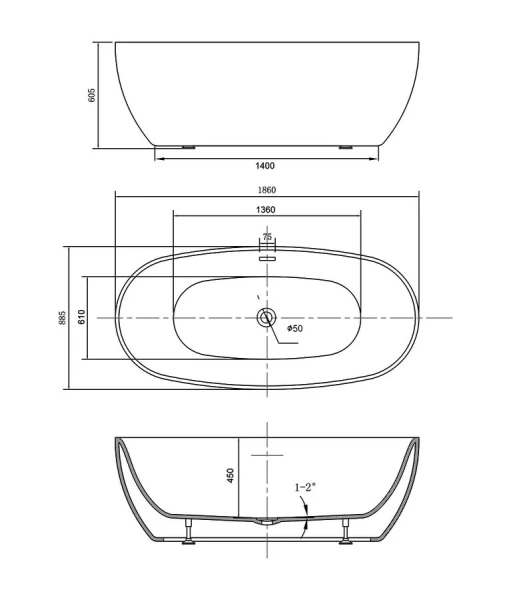Ванна акриловая Vincea 186x88.5 см белая VBT-405-1860 (детальная фотография), акриловые
