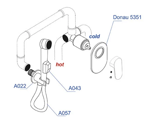 Гигиенический душ со смесителем WasserKRAFT Donau хром A11057 (детальная фотография), для туалета