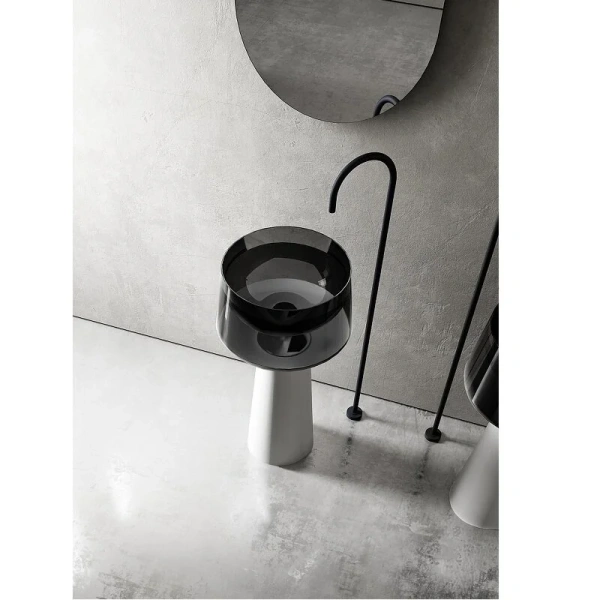 Раковина напольная Abber Kristall 50 см белая/черная AT2706White-Onyx (детальная фотография), 50 см