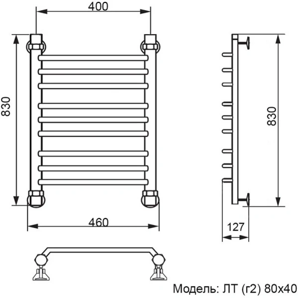 Полотенцесушитель водяной Ника Trapezium 80x40 см хром ЛТ Г2 80/40 (детальная фотография), современные, hi-tech