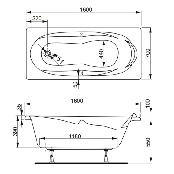 Ванна акриловая Vagnerplast Kleopatra 160×70 см прямоугольная VPBA167KLE2X-04 (детальная фотография), акриловые