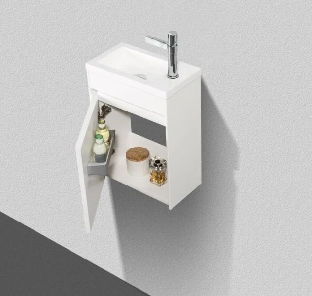 Тумба под раковину подвесная Belbagno Pietra Mini 40 см правосторонняя, bianco lucido PIETRA MINI-400-1A-SO-BL-R (детальная фотография), моноблок