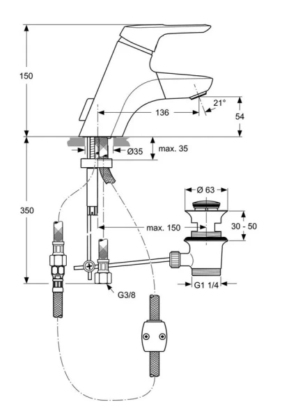 Смеситель для раковины Ideal Standard Ceramix Blue с выдвижным изливом A5654AA (детальная фотография), для раковины