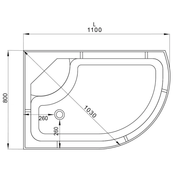 Душевая кабина Deto EM 110x80 см с полками EM4511LNLED (детальная фотография), с высоким, глубоким поддоном, глубокий поддон