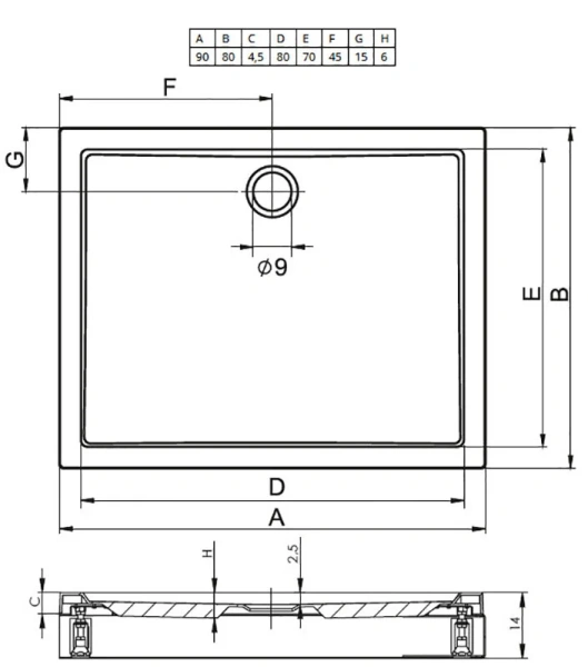 Душевой поддон акриловый с панелью Riho Davos 271 80x90 см (детальная фотография), низкие до 15 см