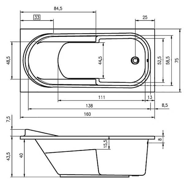 Ванна гидромассажная Riho Columbia 160 x 75 см, FLOW BA0100500000000_FLOW (детальная фотография), акриловые
