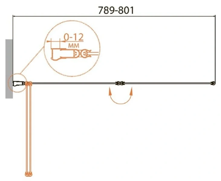 Шторка для ванны Cezares Relax 80х140 см правая, рифленое стекло Punto RELAX-V-2-80/140-P-Bi-R (детальная фотография), 80 см