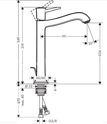 Смеситель для раковины Hansgrohe Metropol Classic 31303 однорычажный (детальная фотография), для раковины