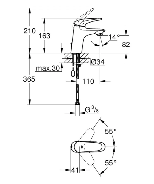 Смеситель для раковины Grohe Eurostyle 23713003 (детальная фотография), для раковины
