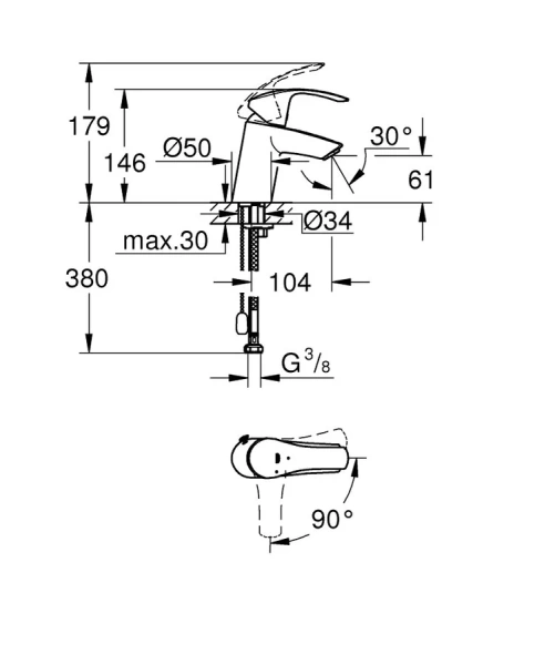 Смеситель для раковины Grohe Eurosmart 23372002 (детальная фотография), для раковины