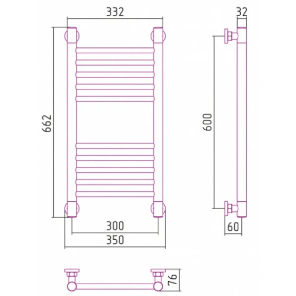 Полотенцесушитель водяной Сунержа Богема+ 30х60 см черный матовый 31-0220-6030 (детальная фотография), современные, hi-tech
