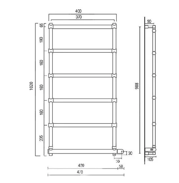 Полотенцесушитель электрический цвет:хром Margaroli 370-542-6 Box, 6 секций 5423706CRNB (детальная фотография), современные, hi-tech