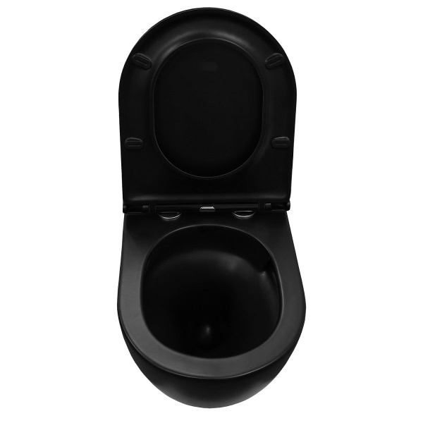 Унитаз подвесной Azario Grado черный матовый AZ-0046-UQ1-MB (детальная фотография), безободковые, сиденье с микролифтом , с антивсплеском