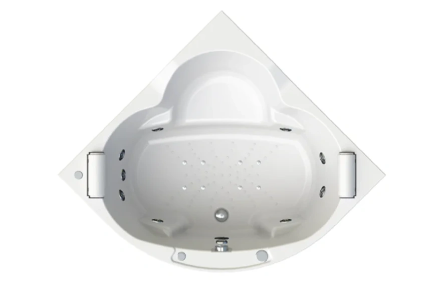 Гидромассажная ванна Радомир Сорренто 1-81-2-0-9-038, 140 x 140 см, рама-подставка, подголовник - 2 шт., фронтальный экран, сифон, слив-перелив автомат, гидромассаж Терапия хром КУ 200, белая (детальная фотография)