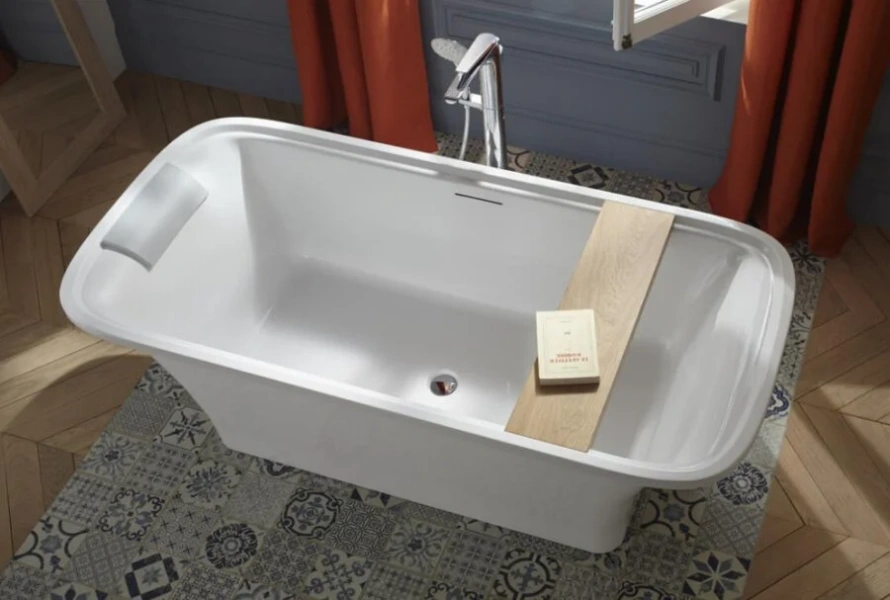 Ванна из искусственного камня Jacob Delafon Elite E6D364RU-00, 180 x 85 см, слив-перелив в комплекте, белая (детальная фотография), 180х85