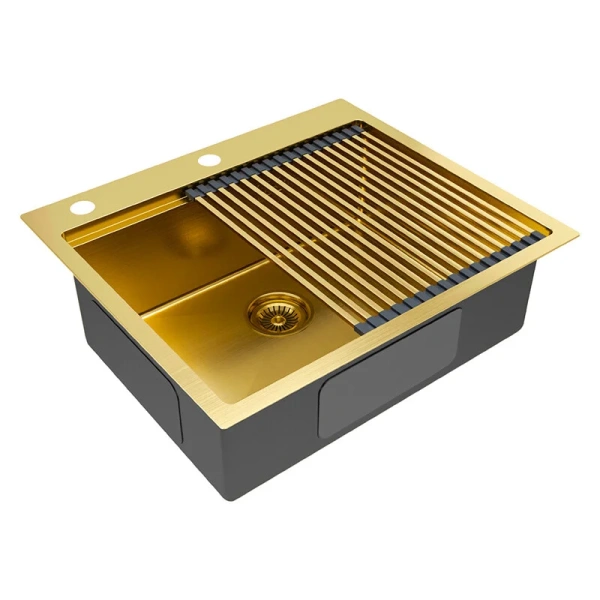 Мойка для кухни Paulmark Brim-Pro 59 см брашированное золото PM705951-BG (детальная фотография), из нержавеющей стали, стальные, металлические