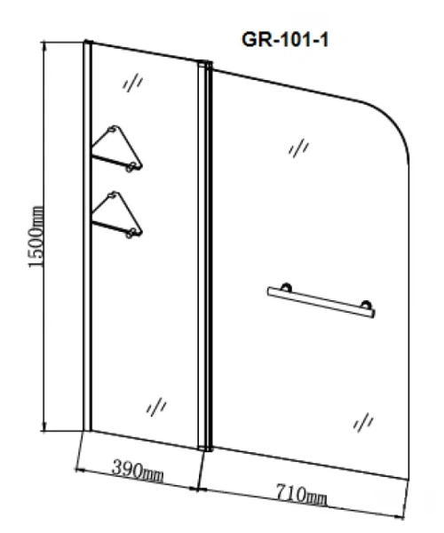 Шторка для ванны Grossman 110х150 см распашная GR-101/1 (детальная фотография), недорогие