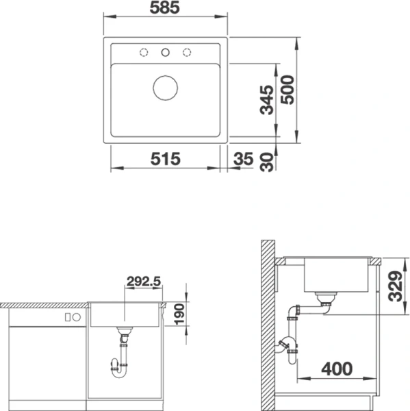 Мойка для кухни Blanco Legra 60 см антрацит 523332 (детальная фотография), врезные