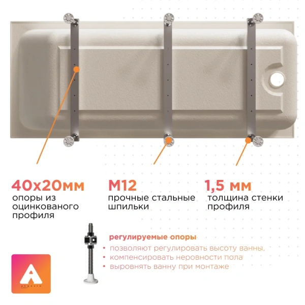 Ванна акриловая Радомир Дижон Ангосто 1-01-0-0-8-264, 170 x 70 см, белый (детальная фотография), прямоугольные