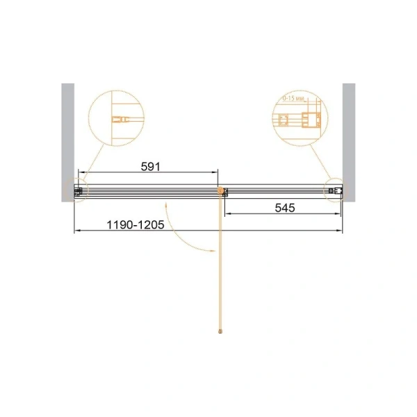 Душевая дверь в нишу Cezares Urban 120 см стекло прозрачное, профиль хром URBAN-B-12-120-C-CR (детальная фотография), современные, hi-tech