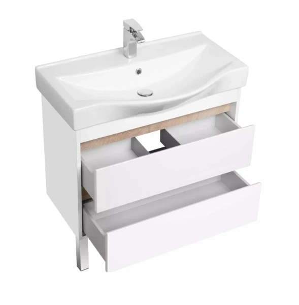 Тумба с раковиной Акватон Нортон 1A248901NT010 80 см с двумя выдвижными ящиками (детальная фотография), комбинированная