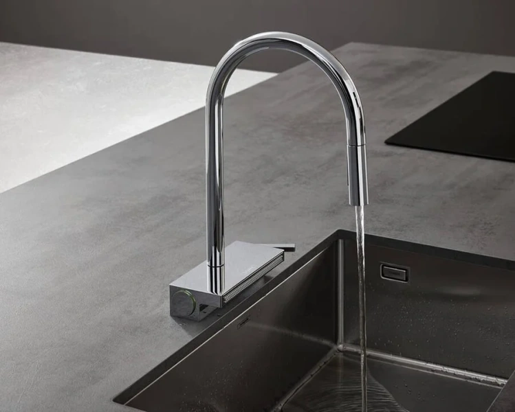 Смеситель для кухни Hansgrohe Aquno Select M81 с вытяжным изливом 73831000 (детальная фотография), высокие