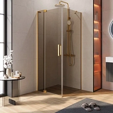 Душевой уголок Cezares Slider 80х80 см стекло бронзовое профиль брашированное золото