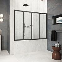 Душевая шторка на ванную профиль черный матовый стекло шиншилла Vegas-glass