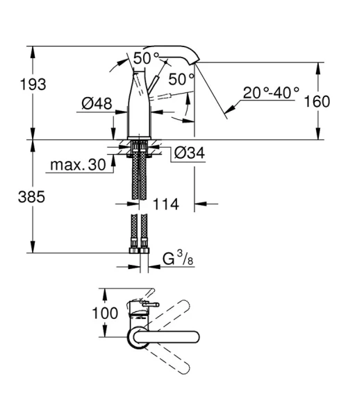 Смеситель для раковины однорычажный Grohe Essence + 23463001 (детальная фотография), для раковины