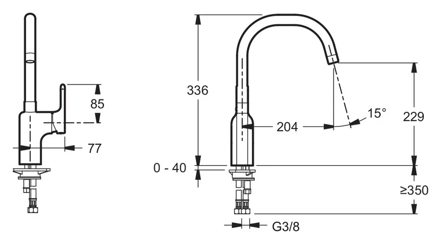 Смеситель для кухни Jacob Delafon Singulier однорычажный E10877-CP (детальная фотография), для кухни