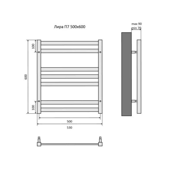 Полотенцесушитель водяной Акватек Лира 50x60 см черный муар AQ KP0760BL (детальная фотография), современные, hi-tech