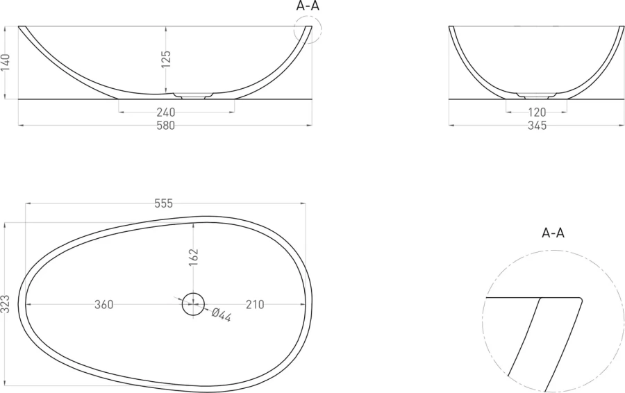 Раковина Salini Paola 58 см матовая 1101201SM (детальная фотография), в форме чаши, круглой формы