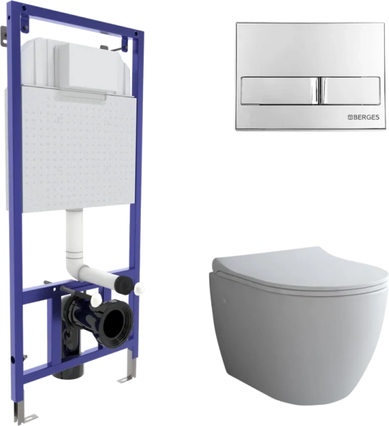 Унитаз с инсталляцией BERGES Okus кнопка хром 043205 (детальная фотография)