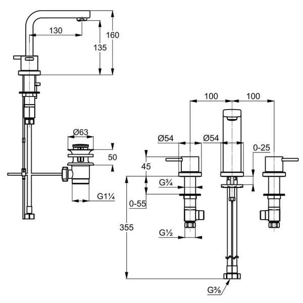 Смеситель для раковины Kludi Zenta на 3 отверстия 383930575 (детальная фотография), для раковины