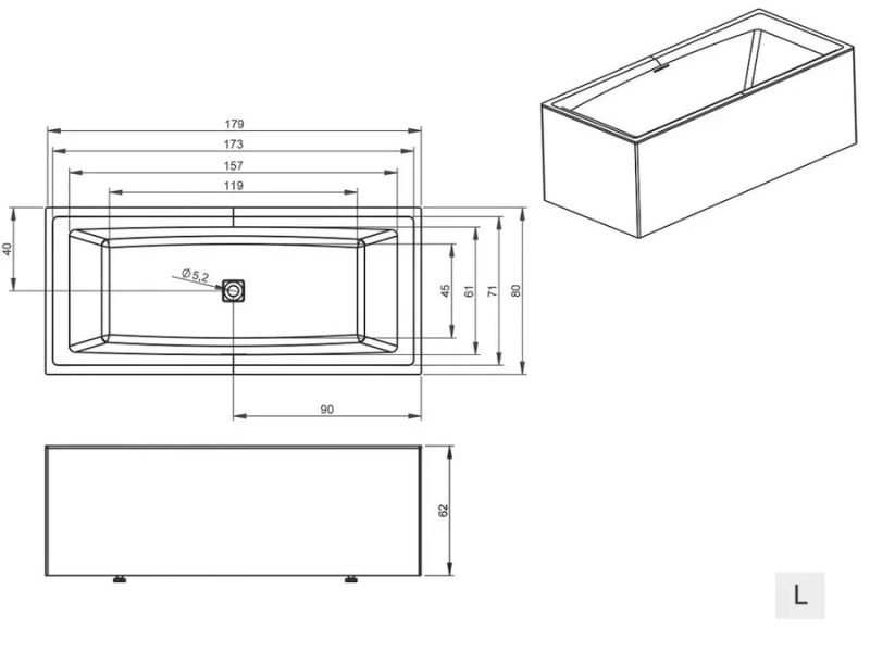 Акриловая ванна Riho Still Square Elite Plug & Play B099030005/B099031005, 180 x 80 см, левая/правая, цвет белый (детальная фотография), современныe, hi-tech