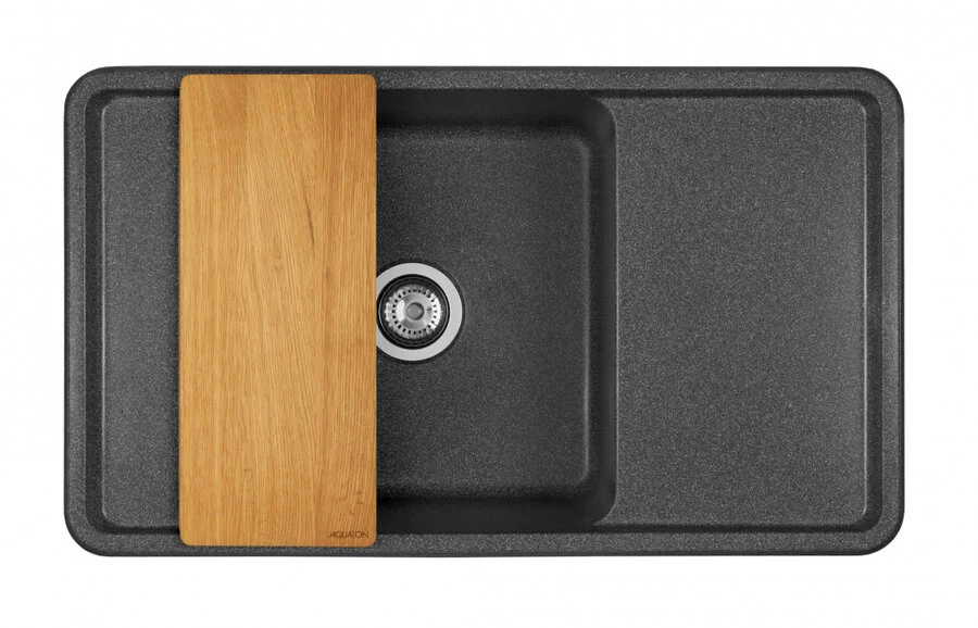 Мойка для кухни Акватон Беллис 87 см графит 1A724832BS210 (детальная фотография), прямоугольной формы