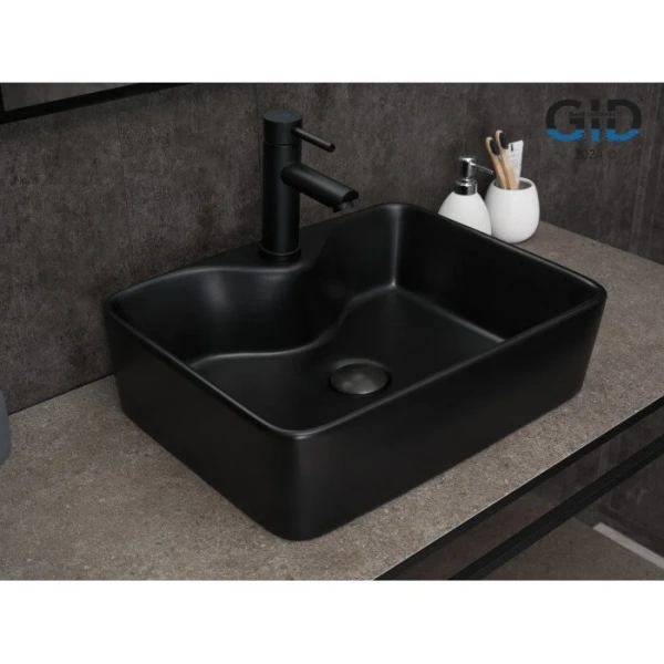 Раковина GID Geometrico Bm9091 48 см черная 53373 (детальная фотография), в форме чаши, прямоугольной формы