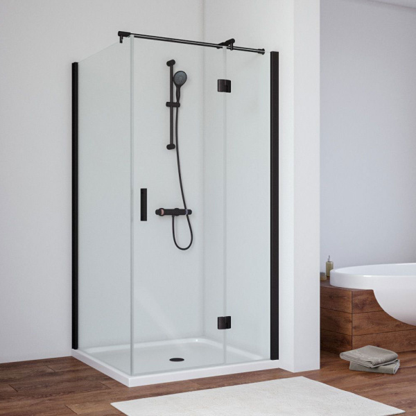 Душевой уголок профиль черный матовый стекло прозрачное Vegas-glass AFP-Fis NOVO 90 02М 01 R (детальная фотография)