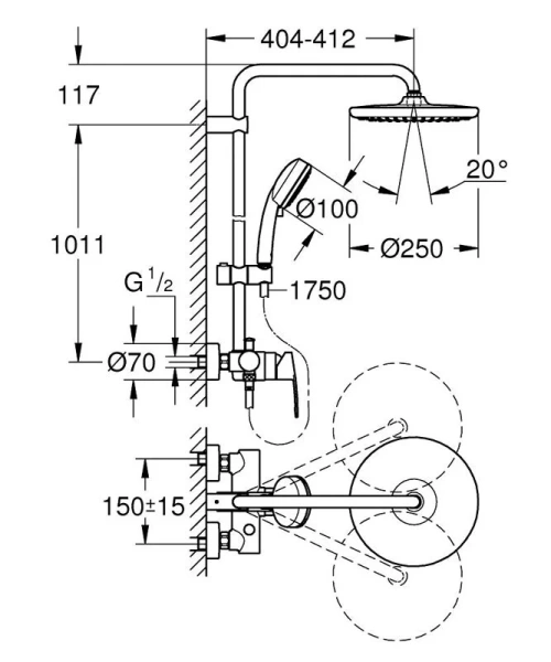 Душевая стойка Grohe Tempesta Cosmopolitan хром 26673000 (детальная фотография), современные, hi-tech