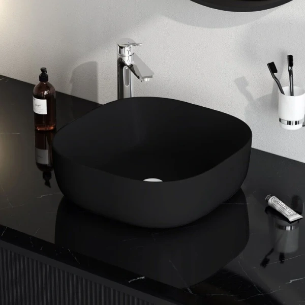 Раковина Am.Pm Func 43 см черная матовая M8FWCC30430BM (детальная фотография), в форме чаши, квадратная