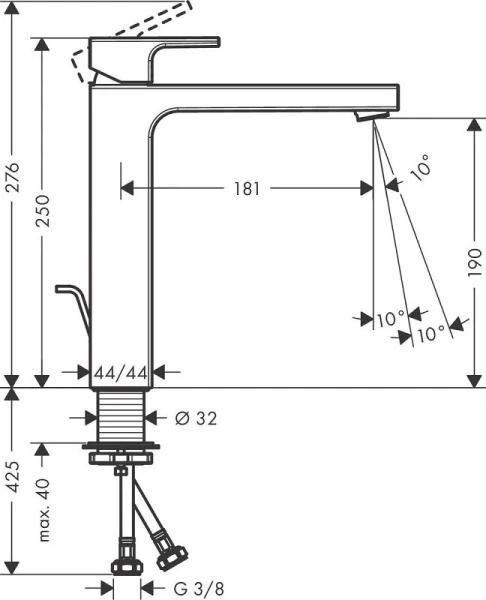 Смеситель для раковины Hansgrohe Vernis Shape хром 71562000 (детальная фотография), для раковины