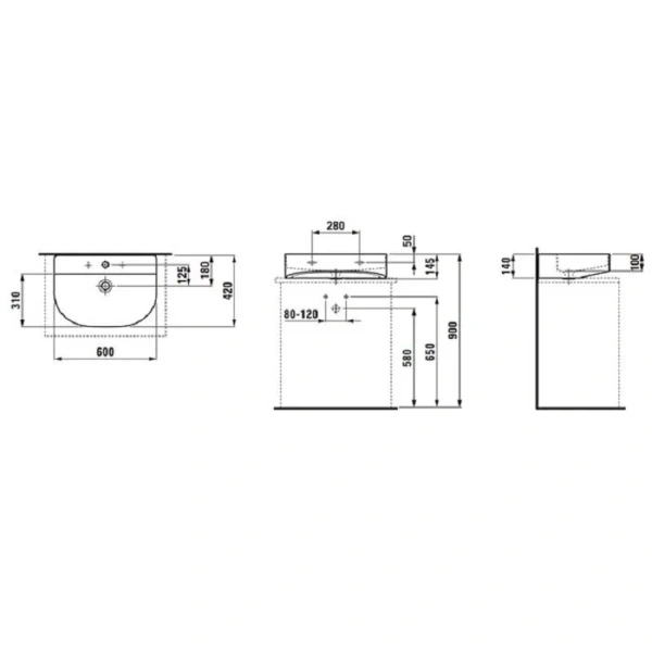 Раковина Laufen Sonar 60 см белая 8.1634.2.000.104.1 (детальная фотография), современные, hi-tech